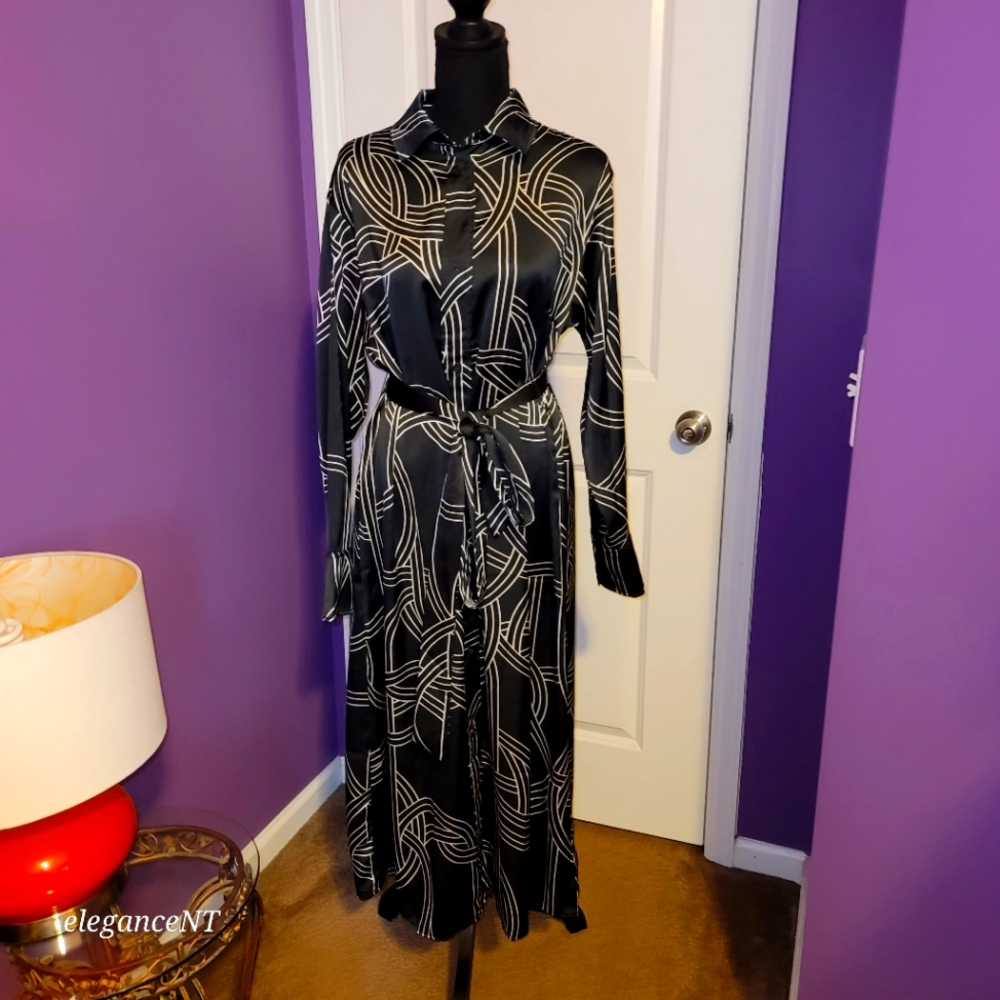 H & M Black and White Geometric Pattern Dress Sz: M NWT
